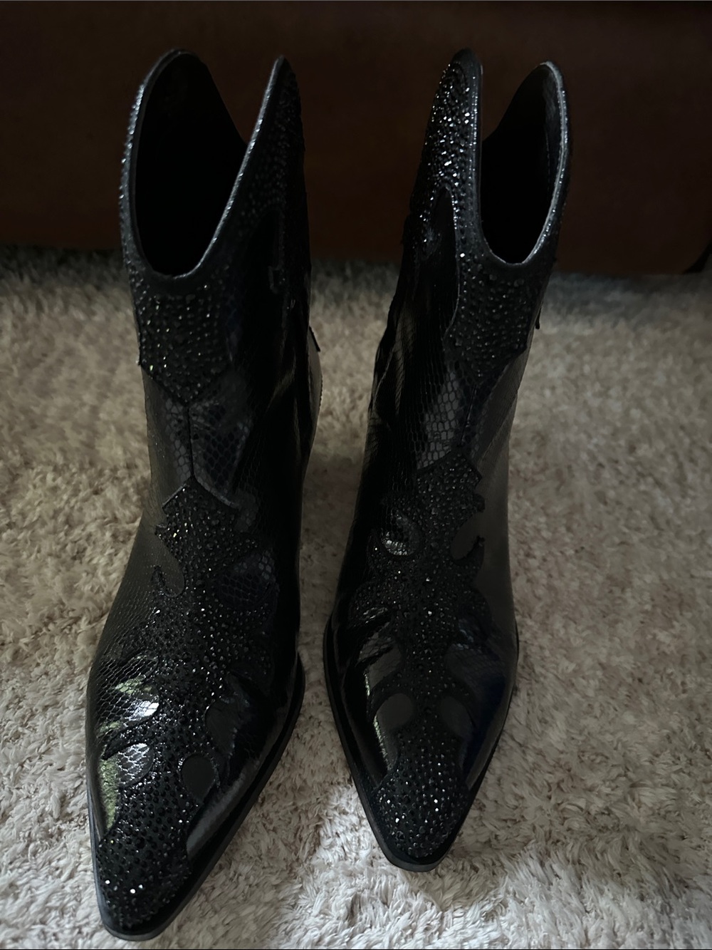 Black Embellished Pointed-Toe Women's Boots